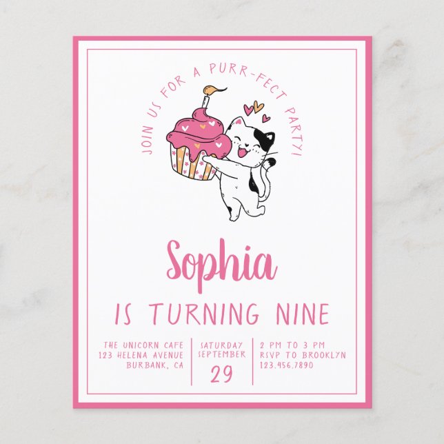 Flyer Convite de aniversário do Cat Kid do Orçamento (Frente)