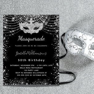 Flyer convite de aniversário do orçamento de prata masca