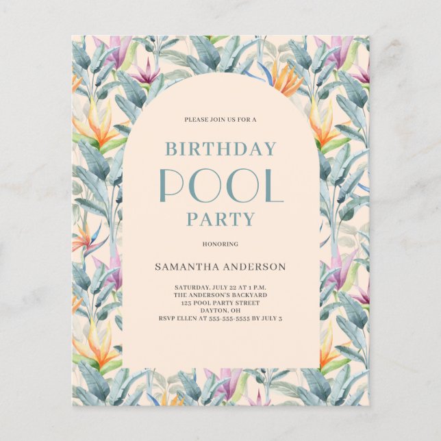 Flyer Convite de Aniversário do Partido da Piscina Tropi (Frente)