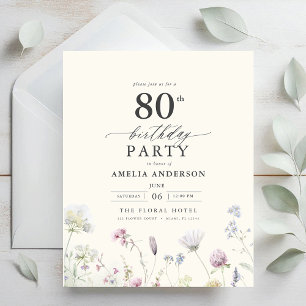 Flyer Convite de Aniversário para 80 Floral de Orçamento