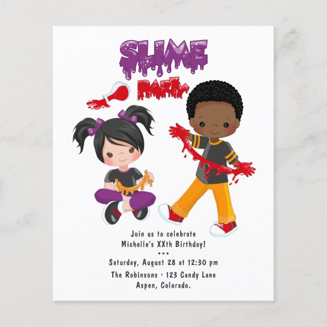 Flyer Convite de Aniversário para Festa de Slime Fofa (Frente)