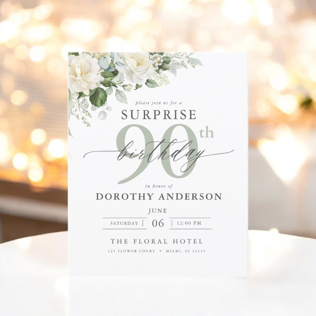 Flyer Convite de Aniversário para Surpresa Floral Verde  (Criador carregado)