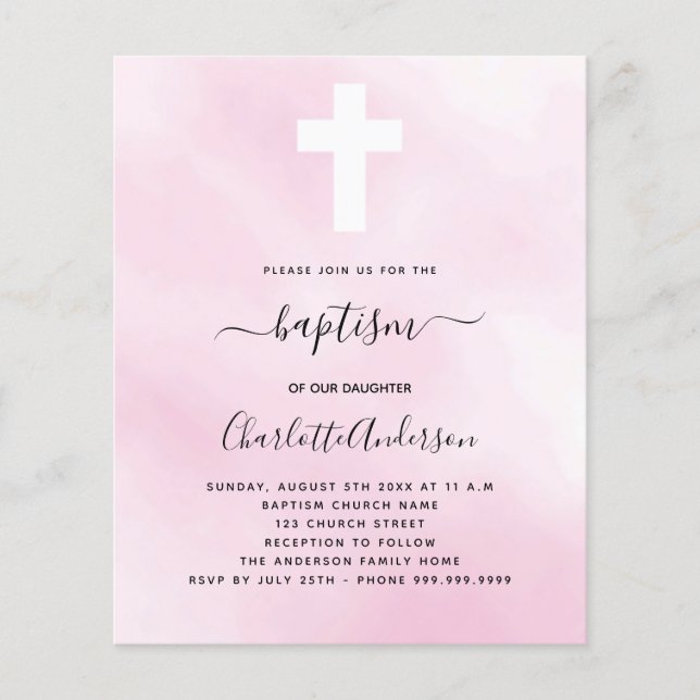Flyer Convite de batismo menina céu rosa orçamento (Frente)