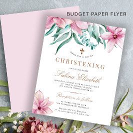 Flyer Convite de batizado elegante floral rosa econômico