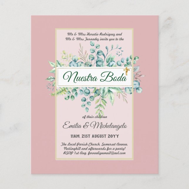 Flyer Convite de Boda - Boda - Boda - Pink Floral Wedch  (Frente)