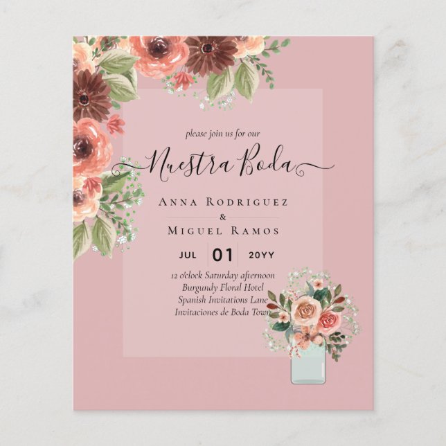 Flyer Convite de Boda - Boda - Boda - Pink Floral Wedch  (Frente)