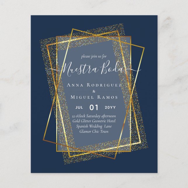 Flyer Convite de Boda, Orçamento DOURADO para Casamento  (Frente)