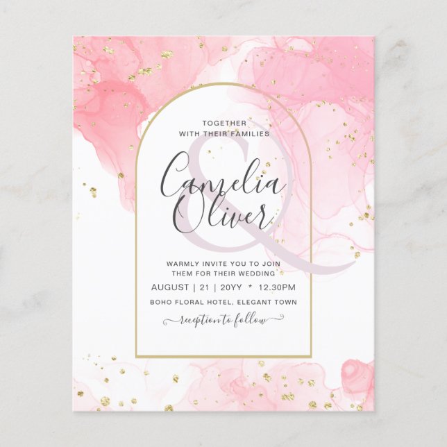 Flyer CONVITE de casamento abstrato com tinta dourada ro (Frente)