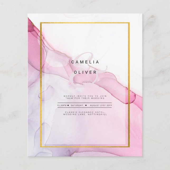 Flyer Convite de Casamento Abstrato Cor-de-rosa Roxo Lea (Frente)