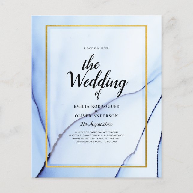 Flyer Convite de Casamento Abstrato LeahG Azul Marinho D (Frente)