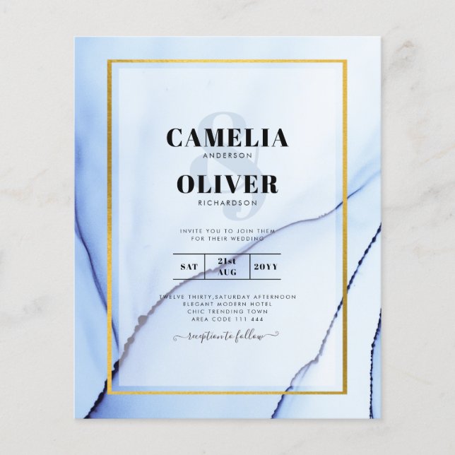 Flyer Convite de casamento abstrato LeahG azul marinho d (Frente)
