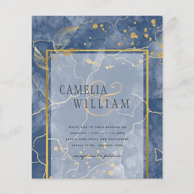 Flyer Convite de Casamento Abstrato LeahG Azul Marinho D (Frente)