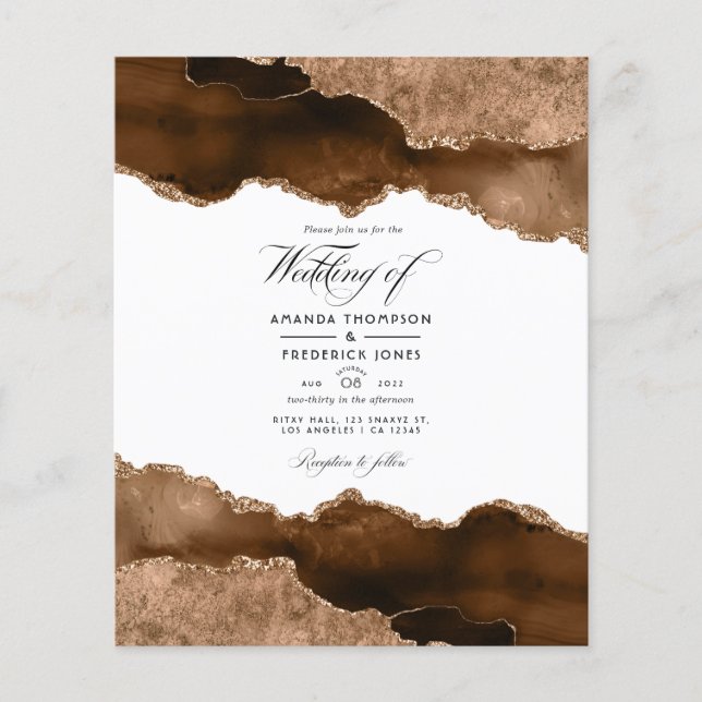 Flyer Convite de Casamento Aquarela com Ágata Dourada do (Frente)
