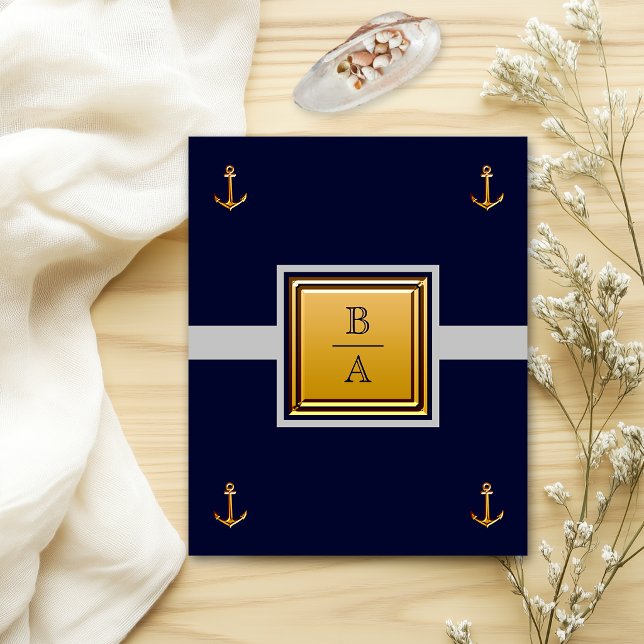 Flyer Convite de Casamento Azul Cinza Marinho Náutico Ec (Criador carregado)