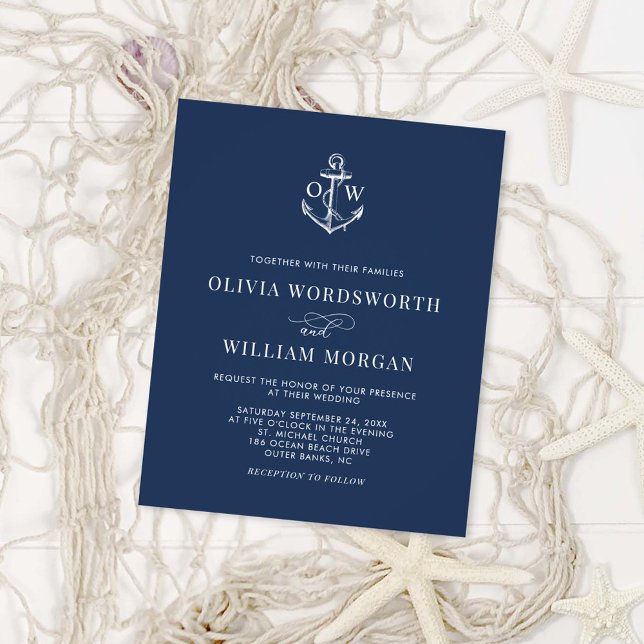Flyer Convite de casamento Azul Marinho de Âncora Náutic (Criador carregado)