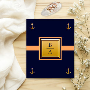 Flyer Convite de Casamento Azul Marinho Laranja Econômic