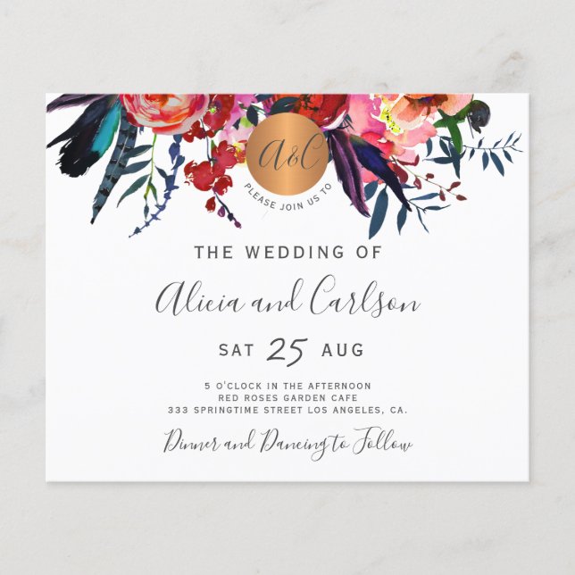 Flyer Convite de casamento boho com monograma floral eco (Frente)