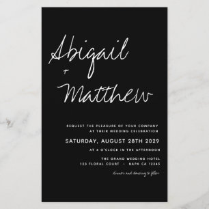 Flyer Convite de Casamento Boho Preto Minimalista Econôm