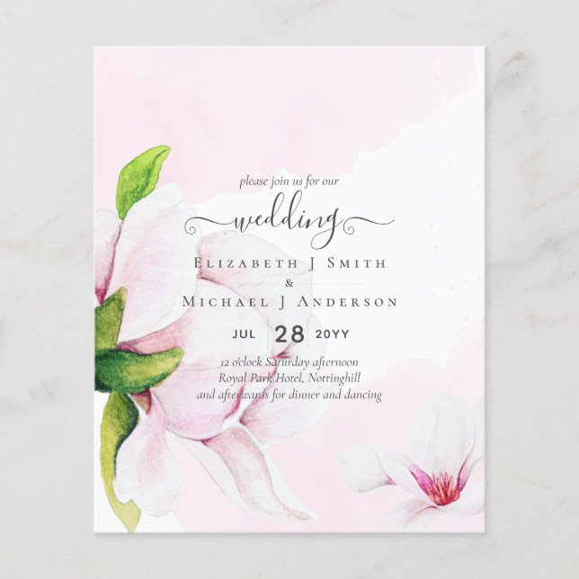 Flyer CONVITE DE CASAMENTO Bonito Pink Magnolias Floral (Frente)