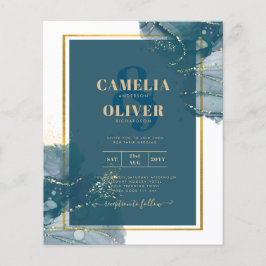 Flyer Convite de Casamento Chic com Tinta Alcoólica Azul