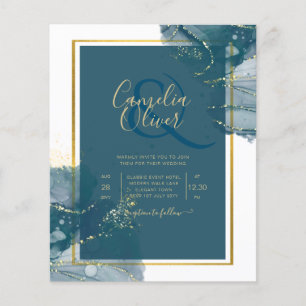 Flyer Convite de casamento Chic Dourado de Álcool Azul P
