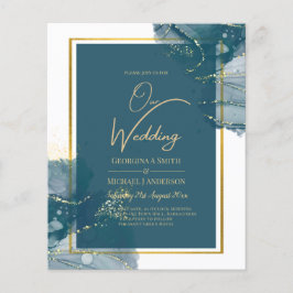 Flyer Convite de casamento Chic Dourado de Álcool Azul P