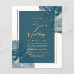 Flyer Convite de casamento Chic Dourado de Álcool Azul P
