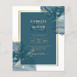 Flyer Convite de casamento Chic Dourado de Álcool Azul P