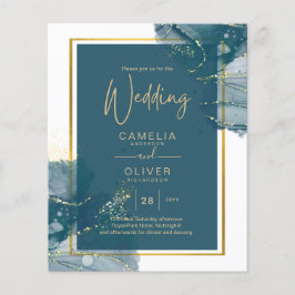 Flyer Convite de casamento Chic Dourado de Álcool Azul P