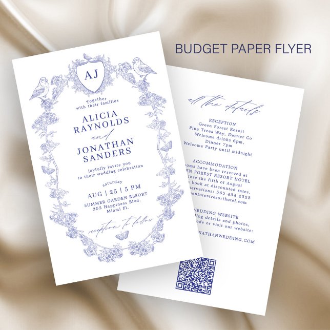 Flyer Convite de casamento clássico azul econômico tudo  (Criador carregado)