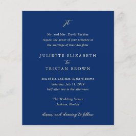 Flyer Convite de Casamento Clássico Elegante Azul Marinh