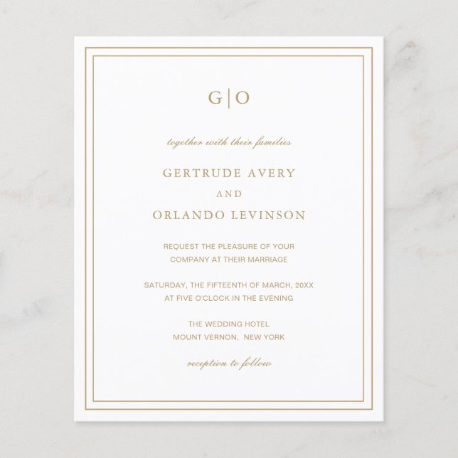 Flyer Convite de Casamento Clássico Elegante Orçamento e (Frente)
