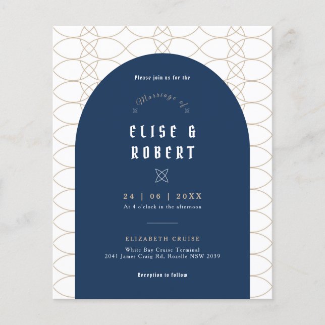 Flyer Convite de Casamento Clássico Retro BUDGET Blue (Frente)