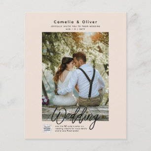 Flyer Convite de Casamento com Código QR Champagne Blush