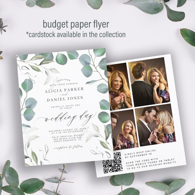 Flyer Convite de casamento com código QR de eucalipto ec (Criador carregado)