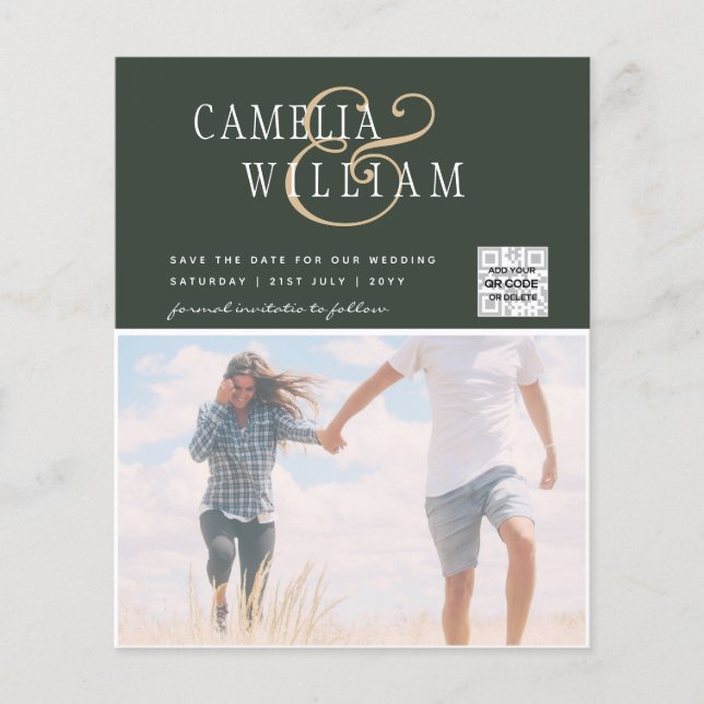 Flyer Convite de Casamento com Código QR para Economizar (Frente)