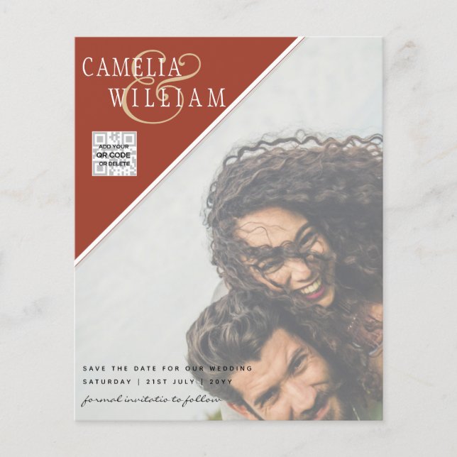 Flyer Convite de Casamento com Código QR para Salvar a D (Frente)
