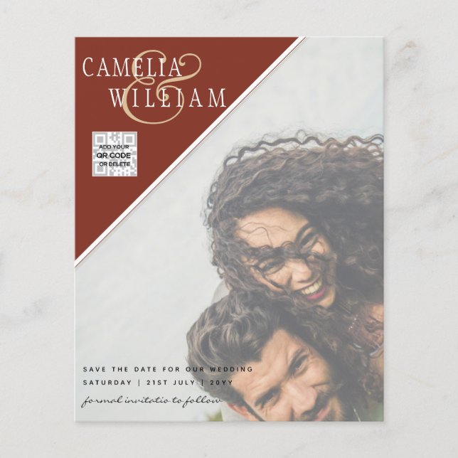 Flyer Convite de Casamento com Código QR para Salvar a D (Frente)