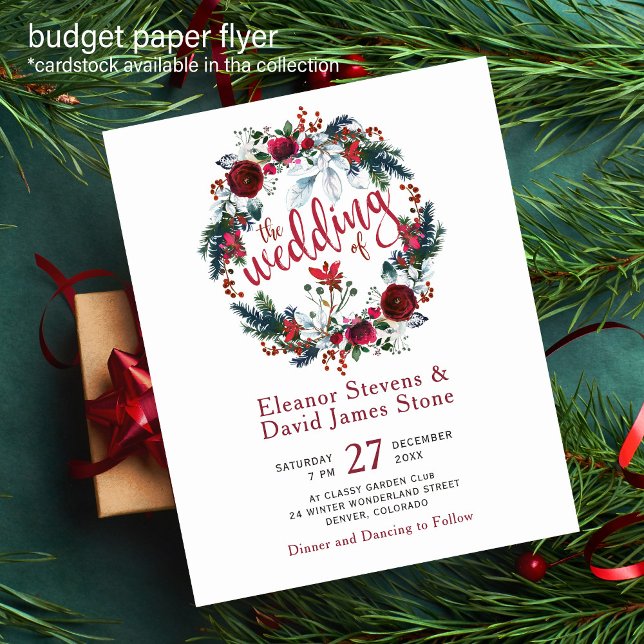 Flyer convite de casamento com coroa floral de inverno O (Criador carregado)