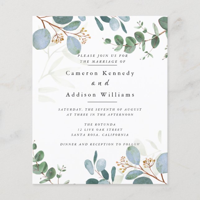 Flyer Convite de Casamento com Folhas de Oliveira e Vege (Frente)