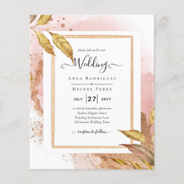 Flyer Convite de Casamento com Folhas Dourado Rosa e Cód