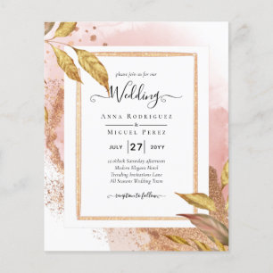 Flyer Convite de Casamento com Folhas Dourado Rosa e Cód