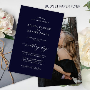 Flyer Convite de casamento com foto branco azul-marinho