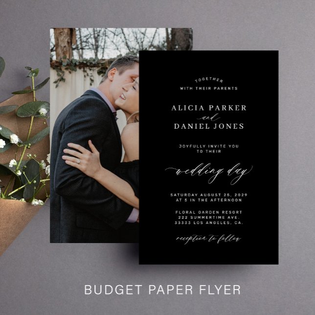 Flyer Convite de casamento com foto preto e branco econô (Criador carregado)