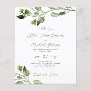 Flyer Convite de casamento com letra elegante e verde ec