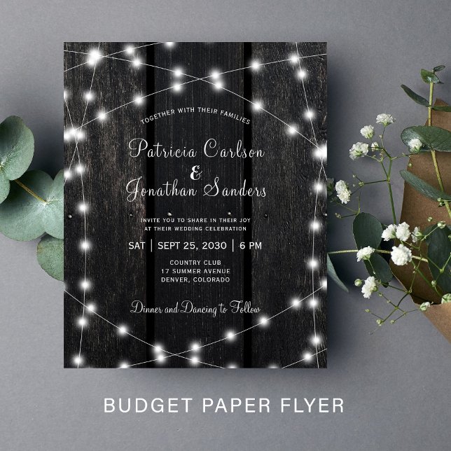 Flyer Convite de casamento com luzes de madeira de celei (Criador carregado)