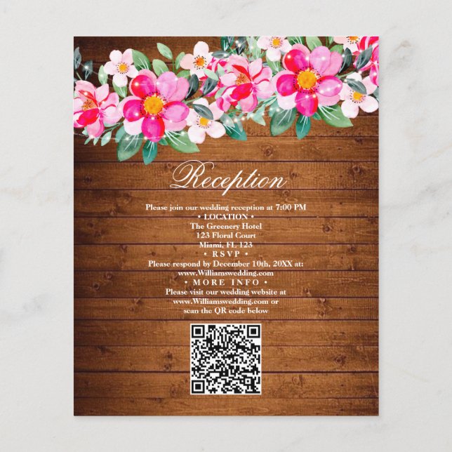Flyer Convite de Casamento com Luzes Florais Rosa em Mad (Verso)