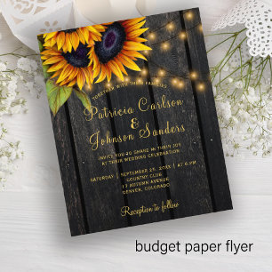 Flyer Convite de casamento com luzes rústicas e girassói