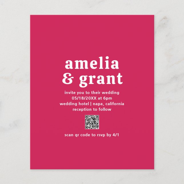 Flyer Convite de Casamento com QR Code Viva Magenta Econ (Frente)