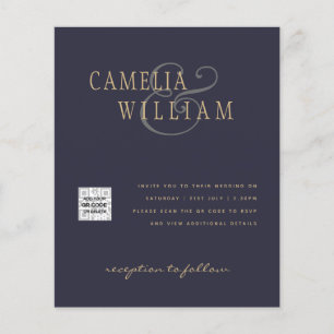 Flyer Convite de Casamento com QRCode para RSVP Azul Esc